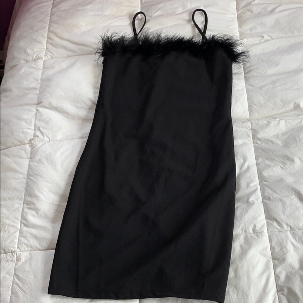 Shein feather bodycon black mini dress